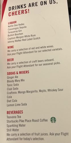 Menu of soft drink and alcohol choices